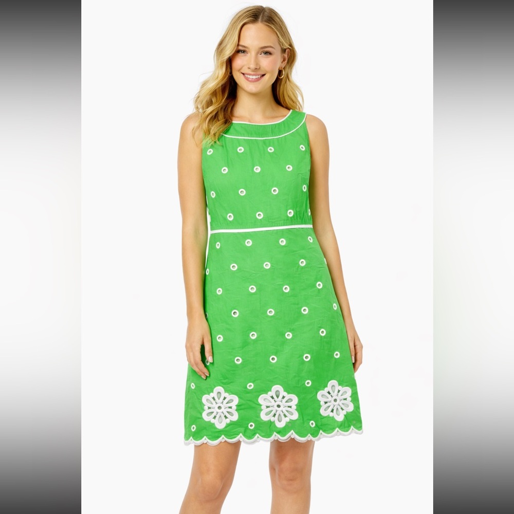 Lilly Pulitzer Green Eyelet Embroidered Empire Waist Dress Size 4